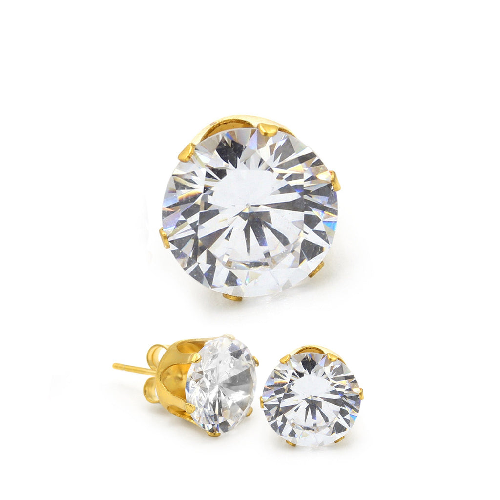 Cubic Zirconia Round 14K Gold Filled Stud Earrings Stainless Steel Jewelry Men Women