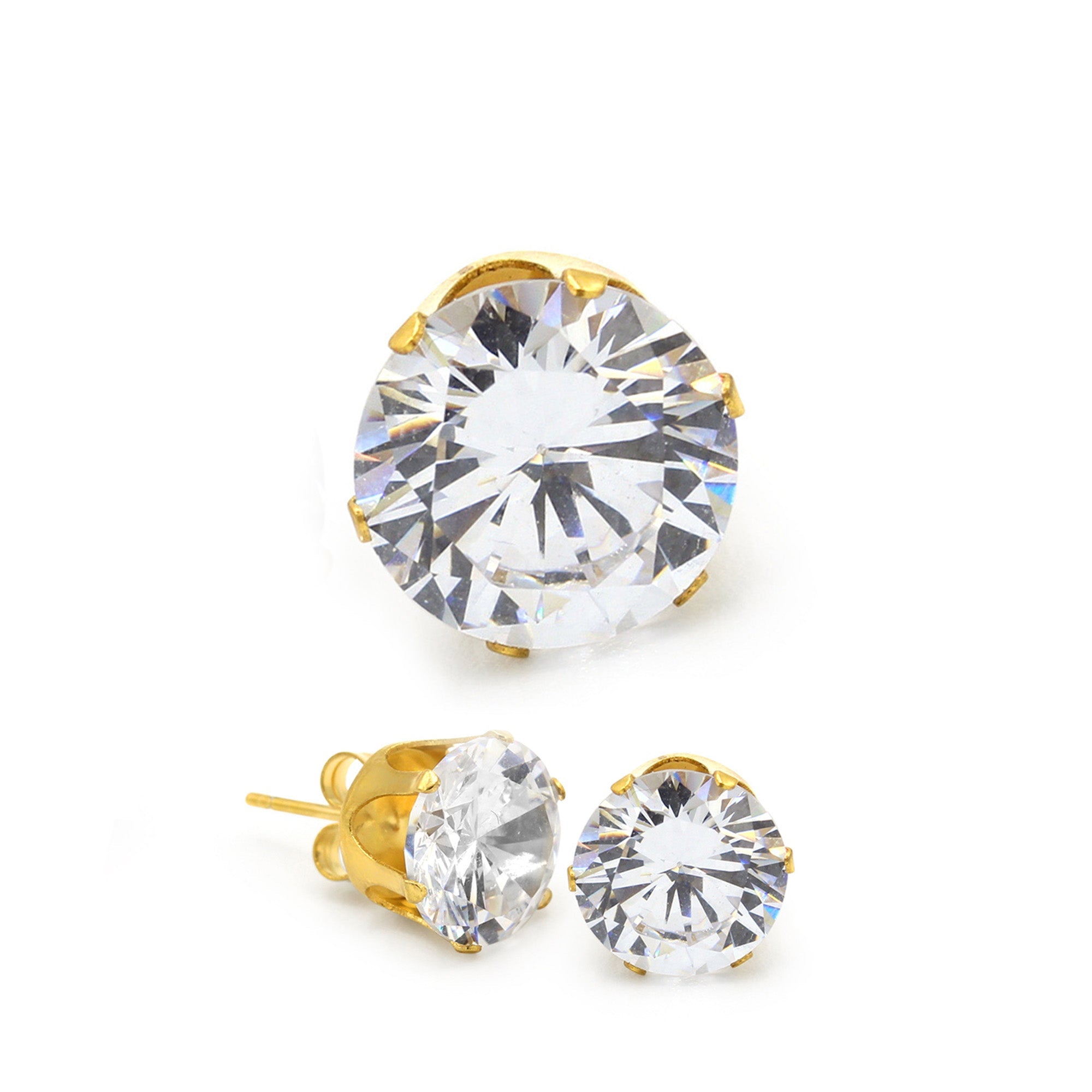 Cubic Zirconia Round 14K Gold Filled Stud Earrings Stainless Steel Jewelry Men Women