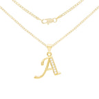 Alphabet A-Z Initial Letter CZ Pendant 14K Gold Filled Curb Chain Set 18" 20" 24" Women