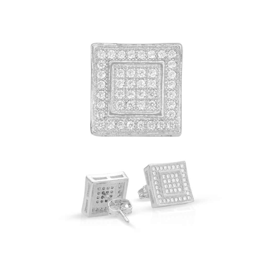 Double Square 1 Cubic Zirconia Earrings 14K Gold Filled Silver Hip Hop Studs Jewelry Women Men