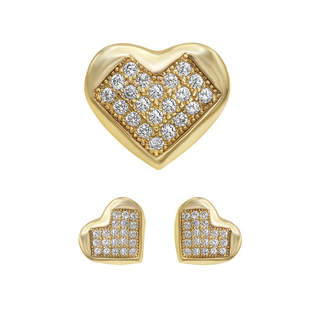 Heart 2 Cubic Zirconia Earrings 14K Gold Filled Hip Hop Studs Jewelry Women