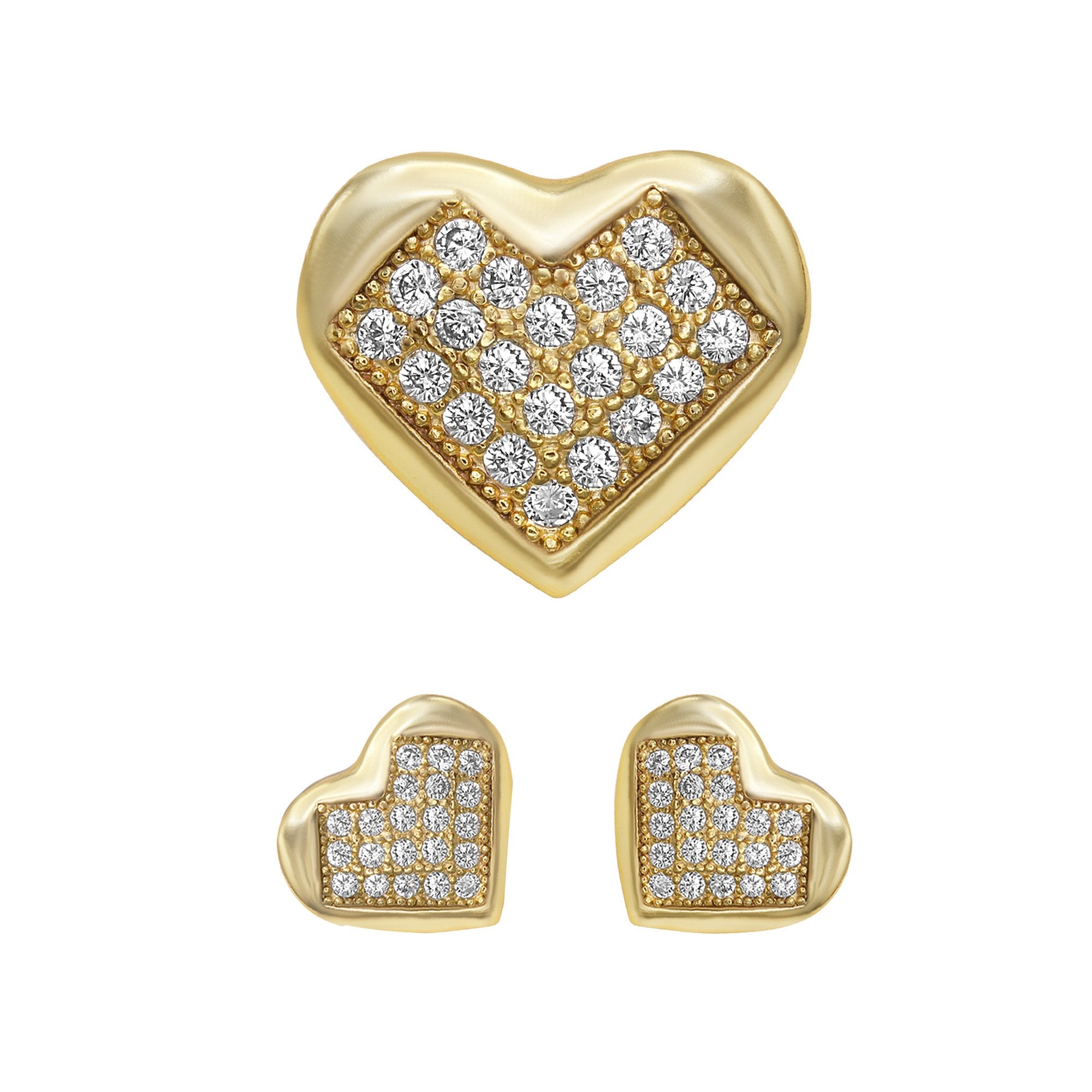Heart 2 Cubic Zirconia Earrings 14K Gold Filled Hip Hop Studs Jewelry Women