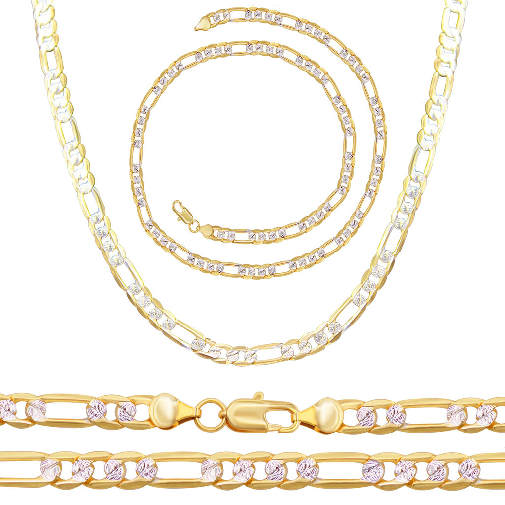 Diamond-Cut 14K Gold Filled Figaro Chain Necklace 24" Bracelet 8.5" Set 6 mm