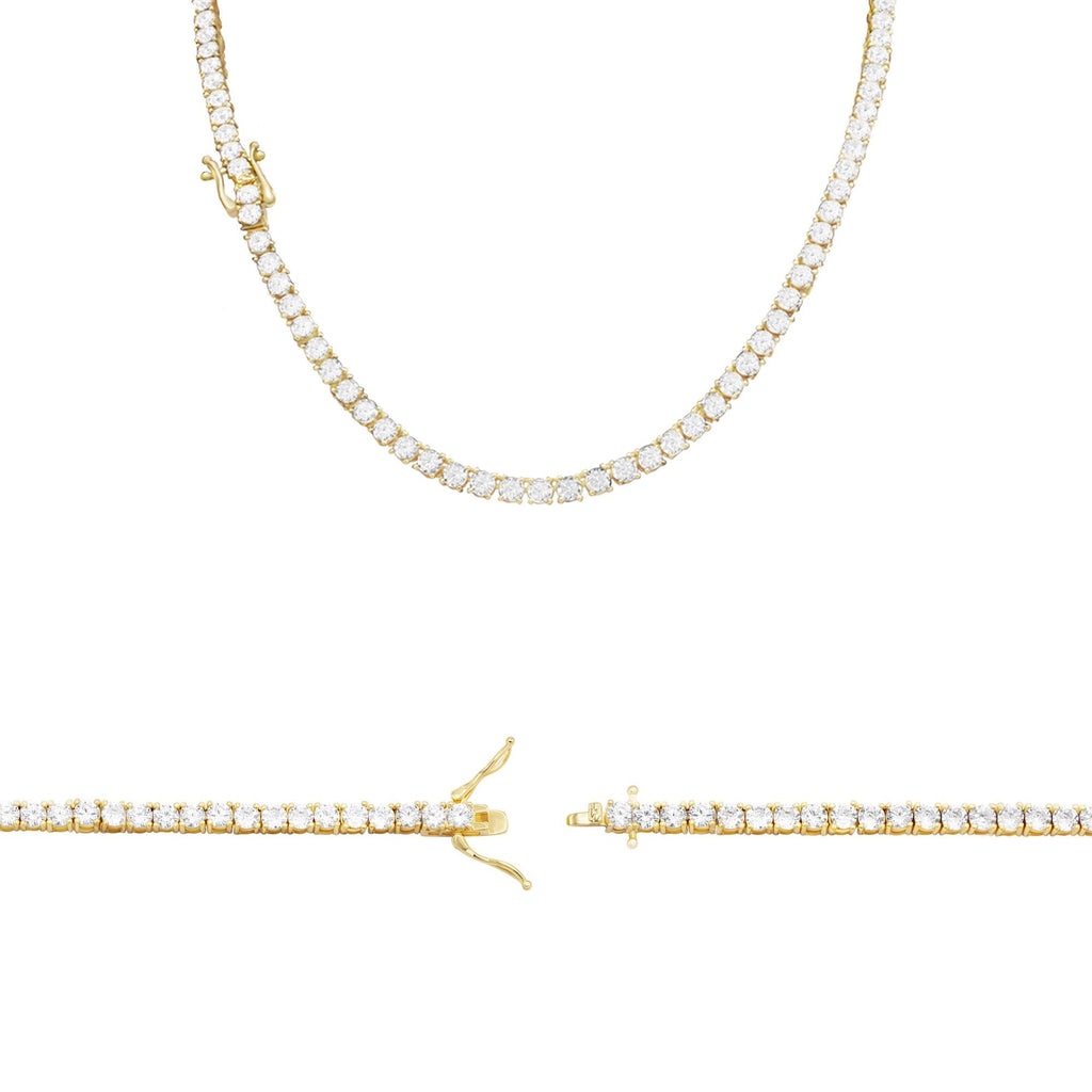 14K Gold Plated Tennis Chain Cubic Zirconia Necklace For Women 18" 20" 24"