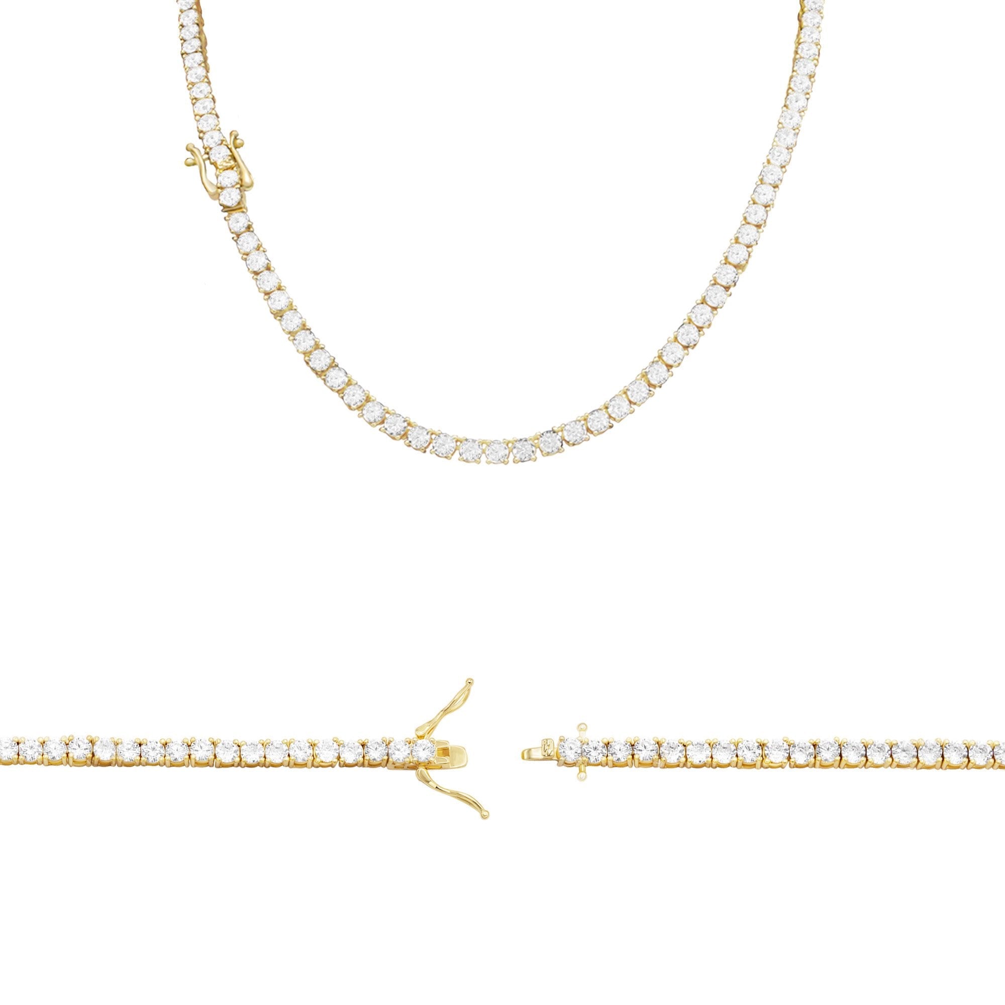 14K Gold Plated Tennis Chain Cubic Zirconia Necklace For Women 18" 20" 24"