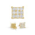 Square 13 Cubic Zirconia Earrings 14K Gold Filled Silver Hip Hop Studs Jewelry Women Men