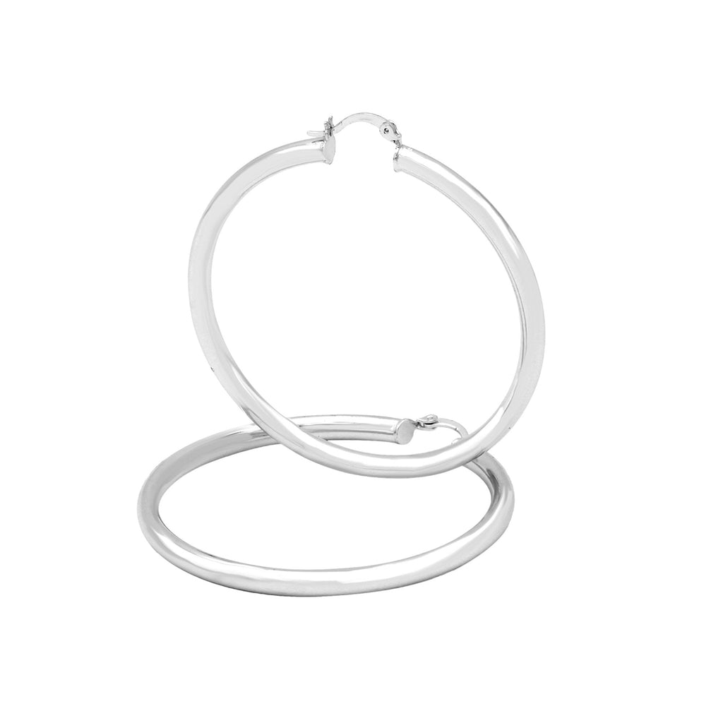 Silver Plain Hoop Women Earrings 4 mm 25 - 80 mm