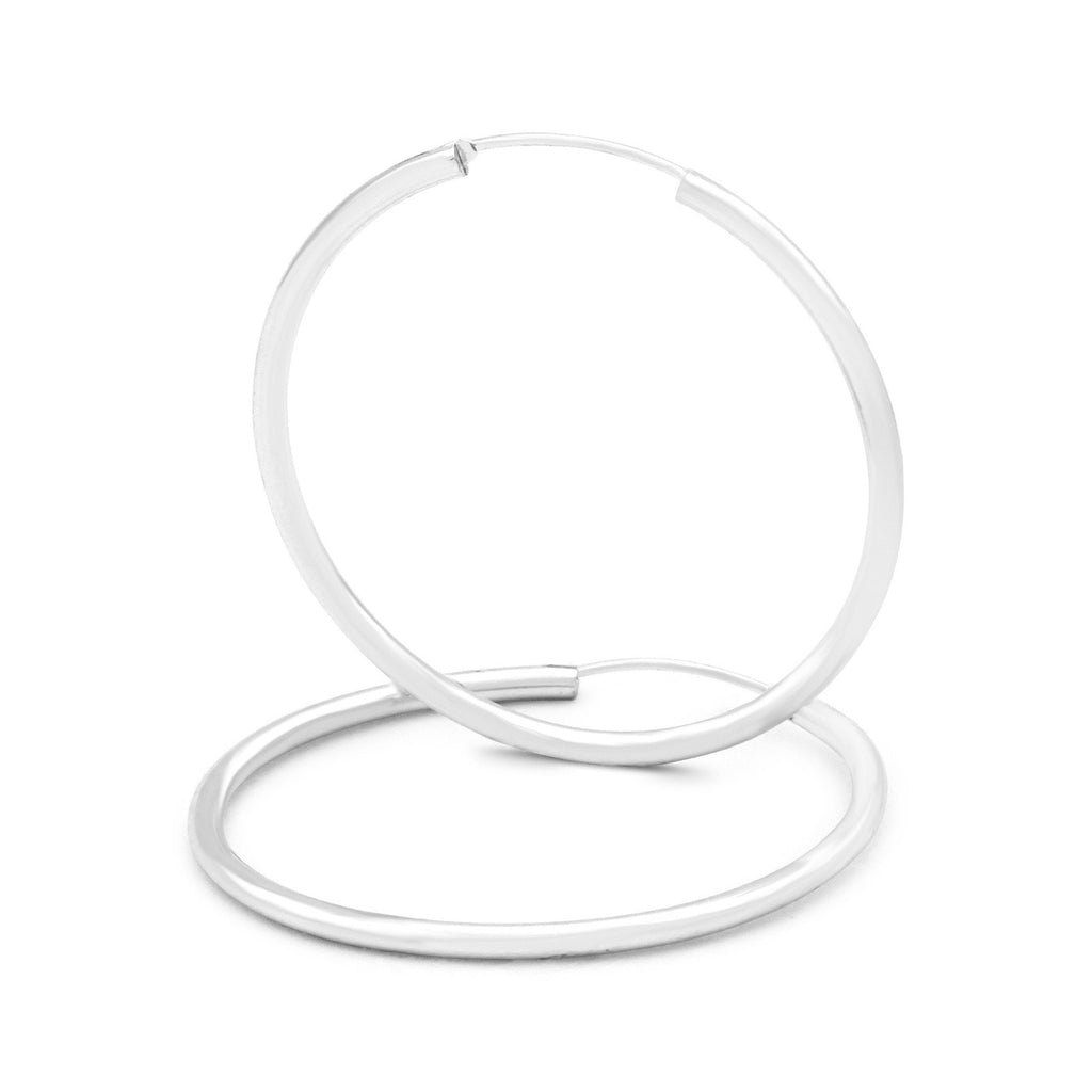 Silver Plain Hoop Women Earrings 2 mm 25 - 70 mm