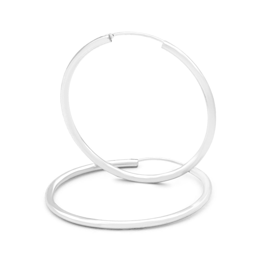 Silver Plain Hoop Women Earrings 2 mm 25 - 70 mm