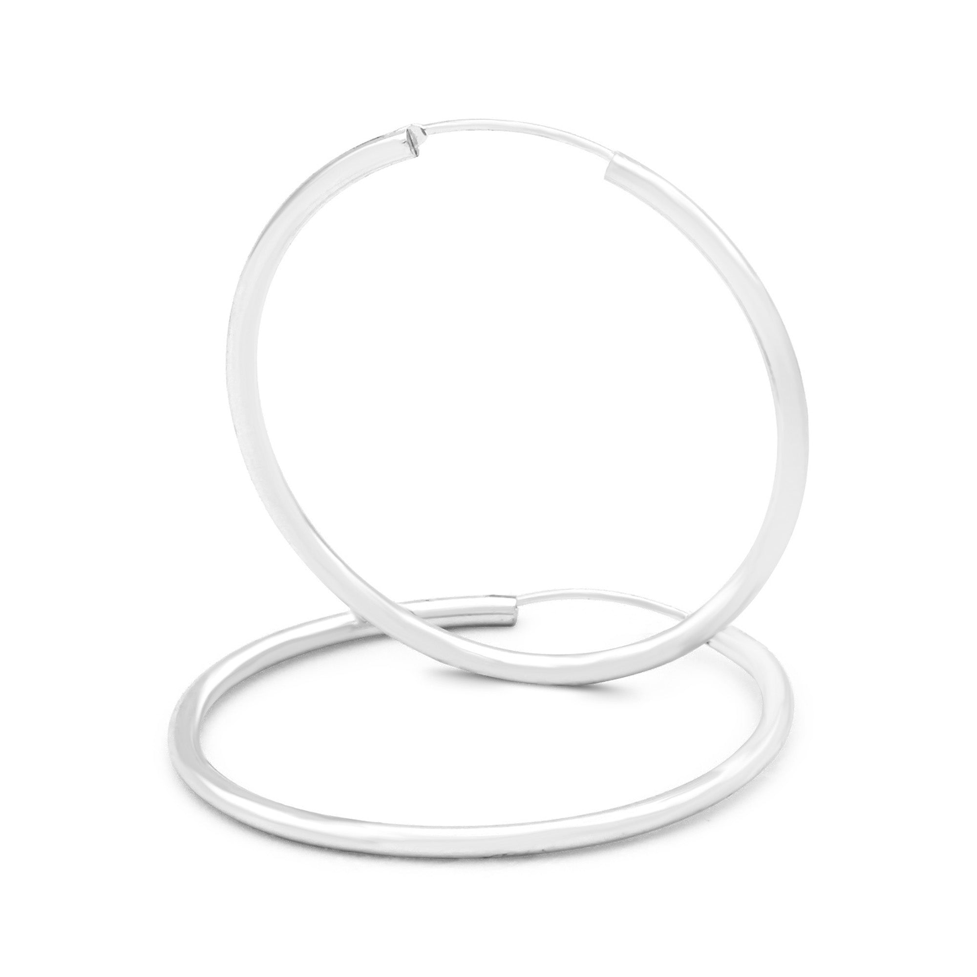 Silver Plain Hoop Women Earrings 2 mm 25 - 70 mm