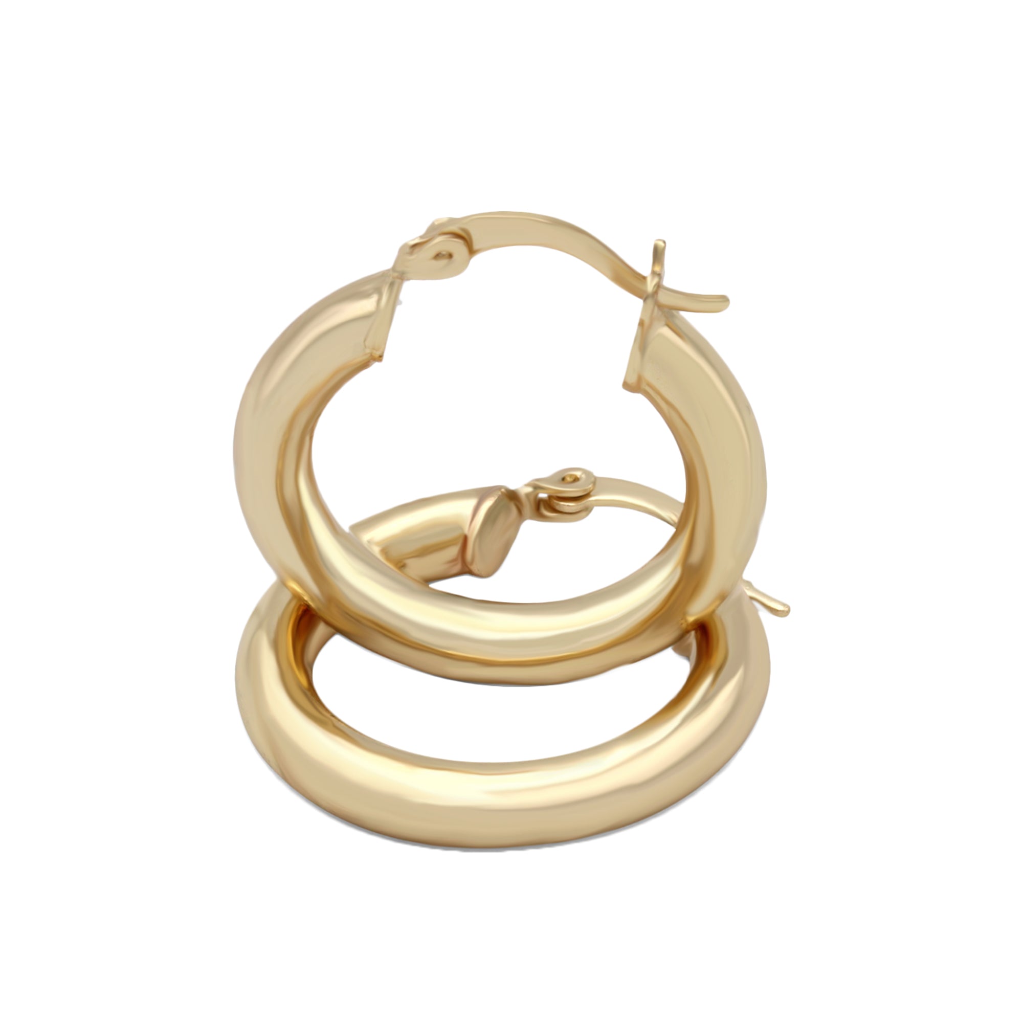 14K Gold Plated Plain Hoop Women Earrings 4 mm 25 - 80 mm