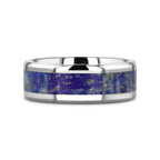 MALONE Men's Titanium Wedding Ring with Blue Lapis Inlay & Beveled Edges - 8mm
