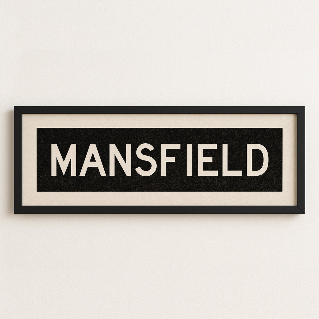 Framed Mansfield Bus Scroll Sign