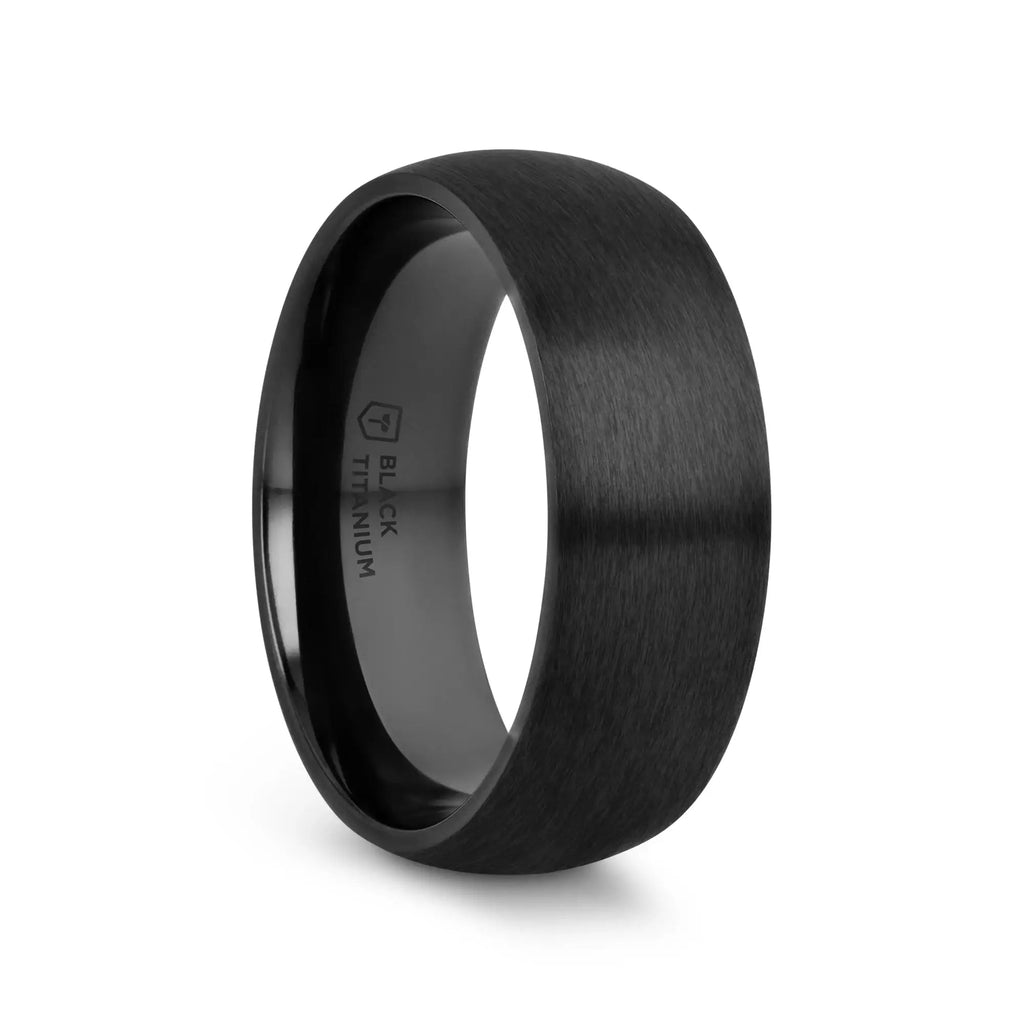 MARAUDER Domed Brushed Finish Black Titanium Men’s Wedding Band - 6mm & 8mm