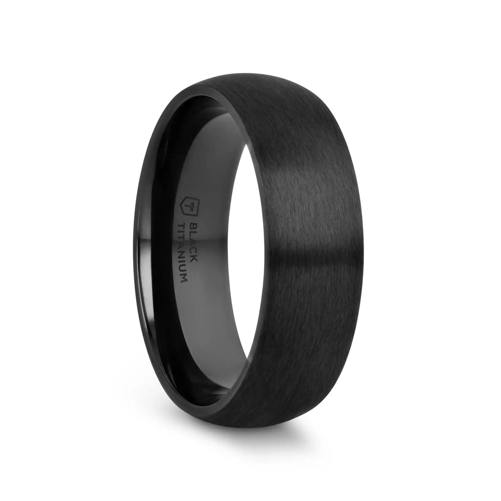 MARAUDER Domed Brushed Finish Black Titanium Men’s Wedding Band - 6mm & 8mm