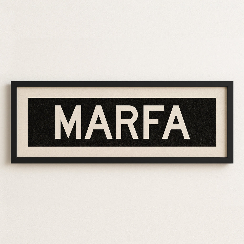 Framed Marfa Bus Scroll Sign