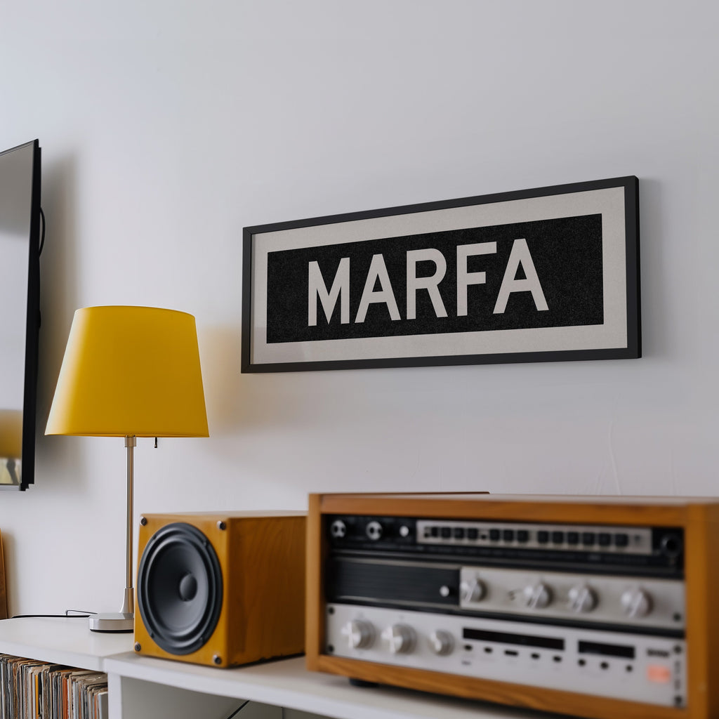 Framed Marfa Bus Scroll Sign