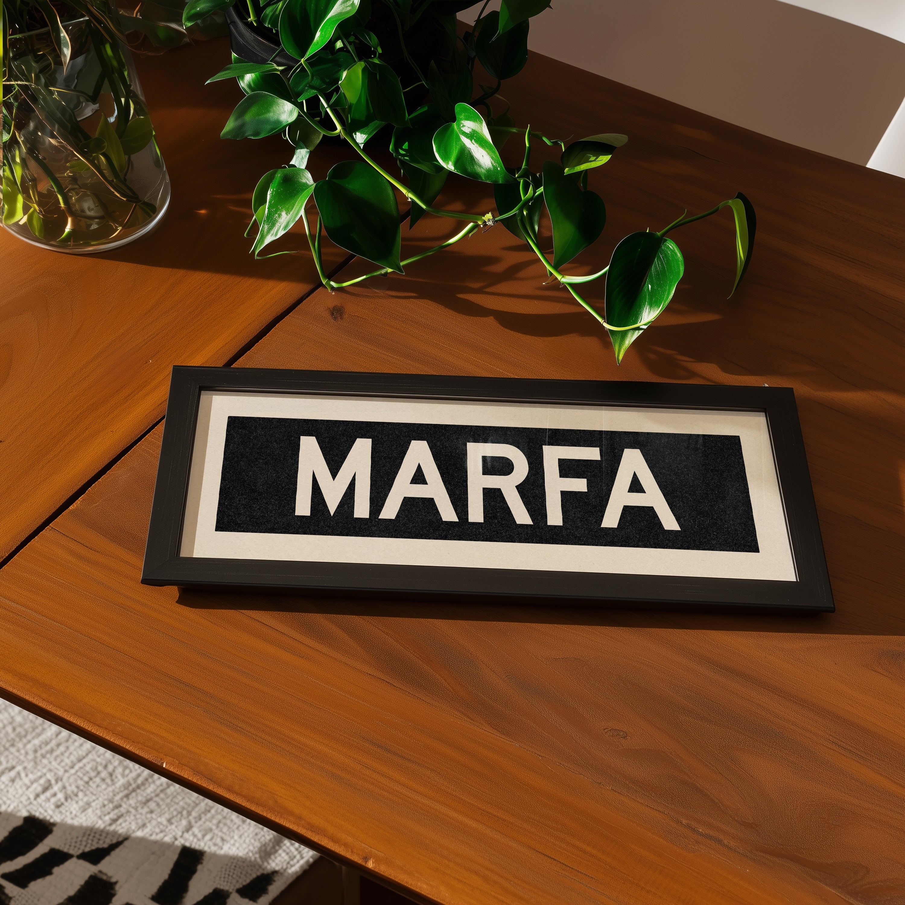 Framed Marfa Bus Scroll Sign