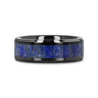 MARLOW Men’s Polished Black Ceramic Wedding Band with Blue Lapis Inlay & Beveled Edges - 8mm
