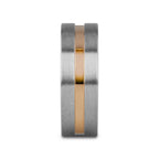 MARS Titanium Flat Brushed Finished Men's Wedding Ring With Rose Gold Plated Groove Center - 8mm