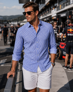 Mauro Long Sleeve Check Tech Shirt - Royal Blue