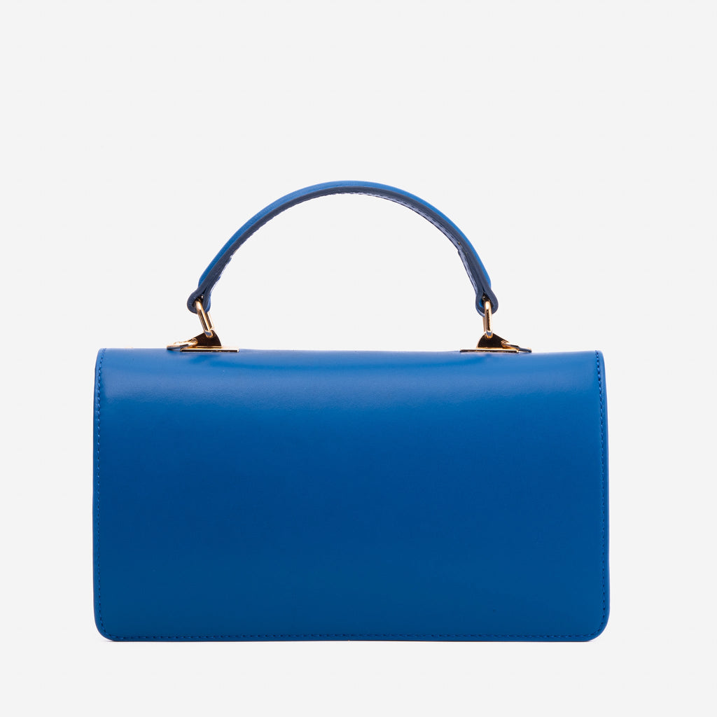 The Zoe Multicolor Tweed & Blue Leather Handbag