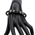 Decorative Leather Bracelet Stainless Steel Accents Magnetic Clasp (Silver/Black)