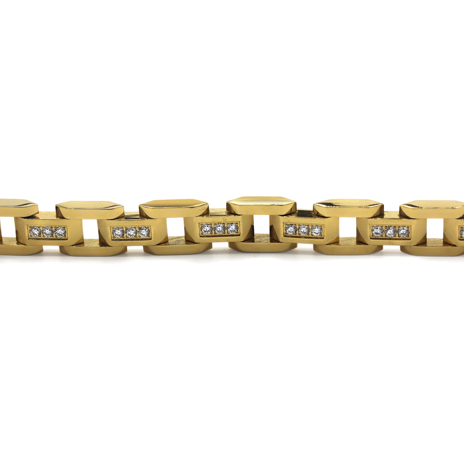 Fancy Men's Stainless Steel Bracelet Fashion Wrist Band CZ (Gold)