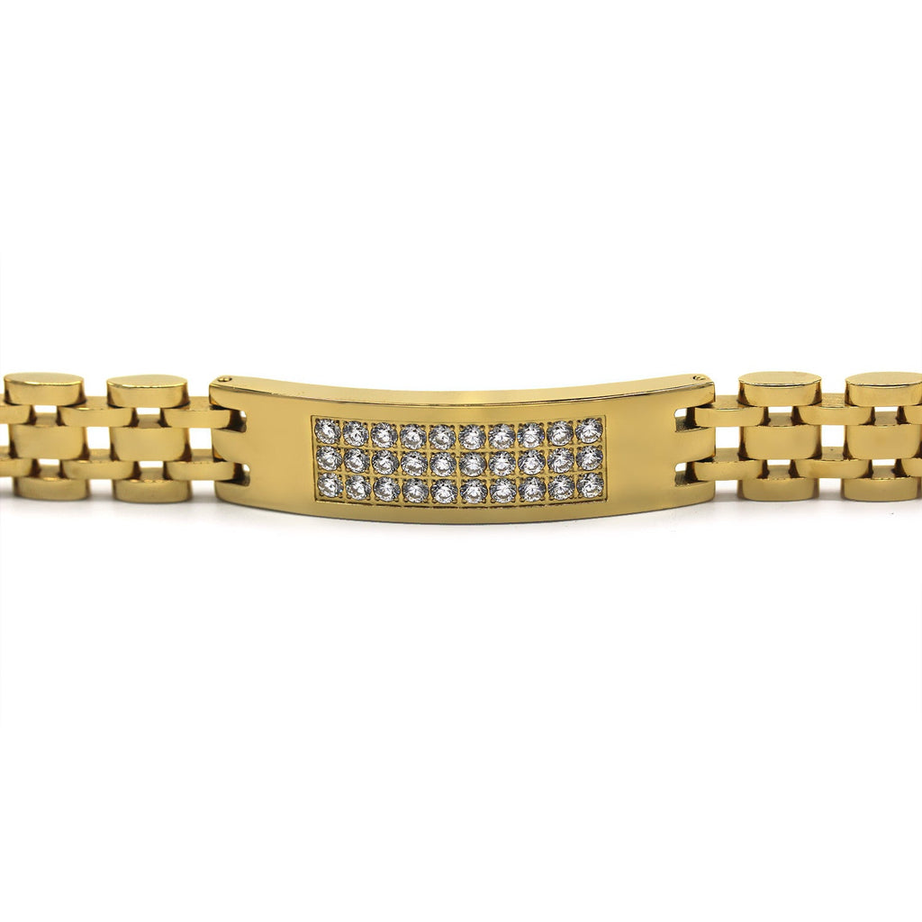 Decorative Men’s Stainless Steel Bracelet Fashion Wrist Band CZ (Gold)