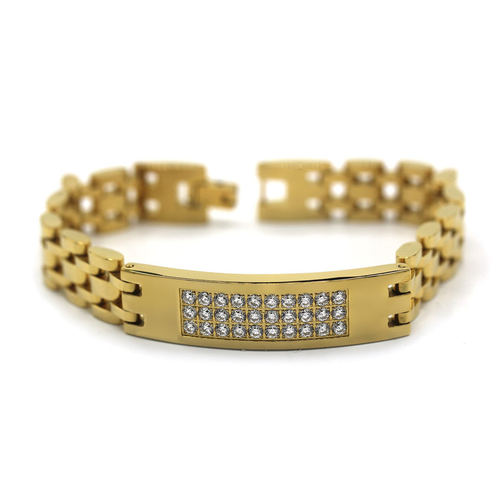 Decorative Men’s Stainless Steel Bracelet Fashion Wrist Band CZ (Gold)