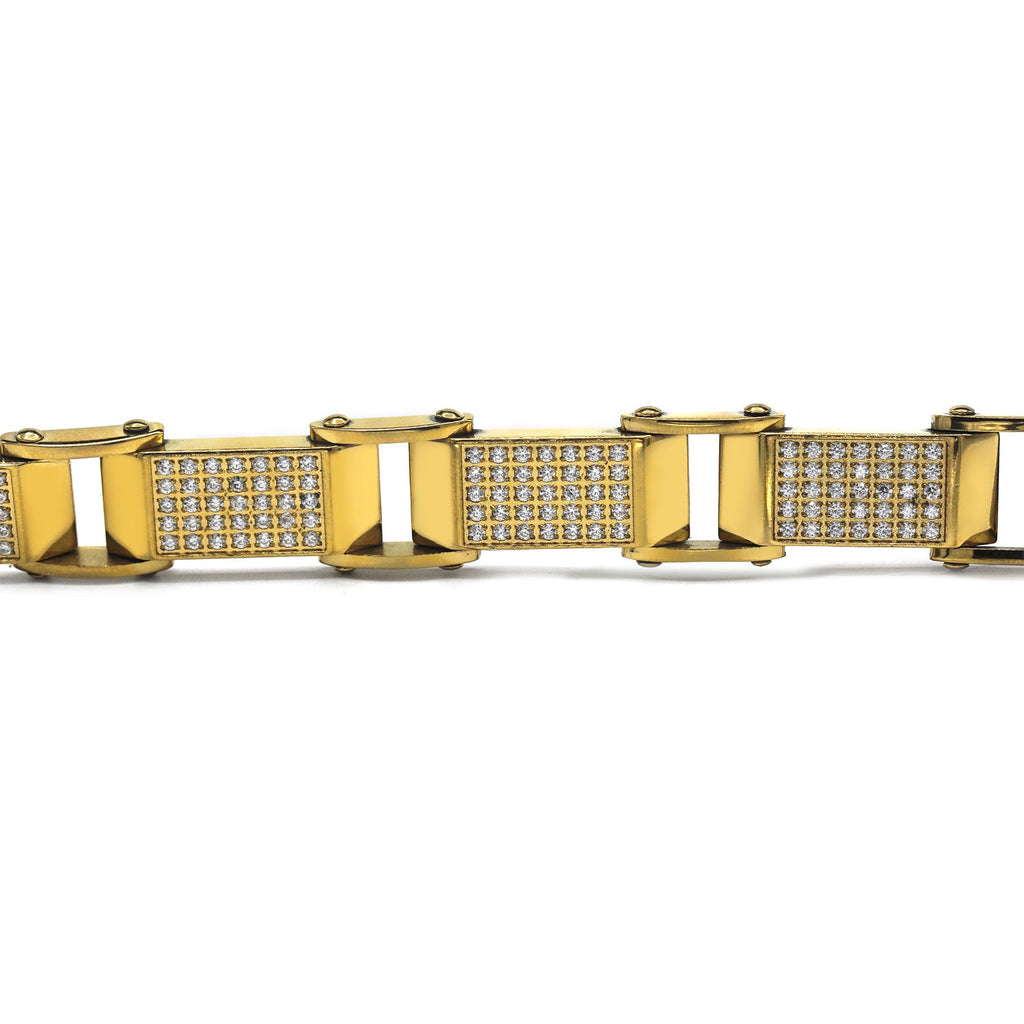 Ornate Men’s Stainless Steel Bracelet Fashion Wrist Band CZ (Gold)