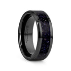 MELO Black Ceramic Beveled Polished Men’s Wedding Band with Purple Goldstone Inlay - 8mm