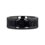MELO Black Ceramic Beveled Polished Men’s Wedding Band with Purple Goldstone Inlay - 8mm
