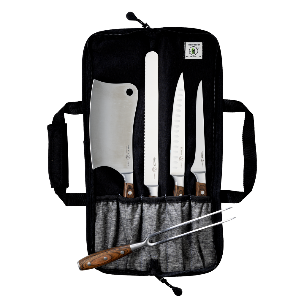 Avanta Pakkawood 6 Piece Pro BBQ Knife Set / Black Knife Bag
