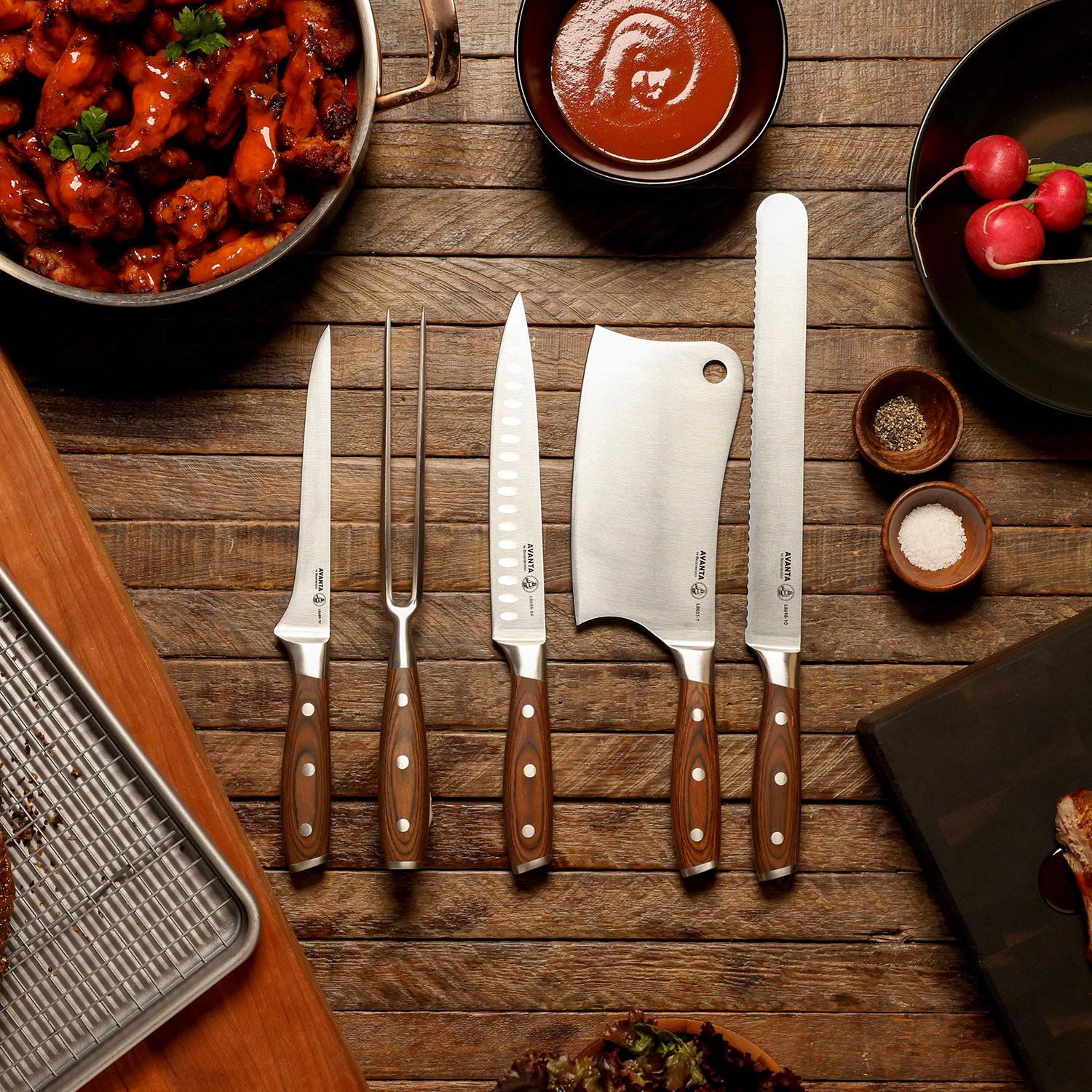Avanta Pakkawood 6 Piece Pro BBQ Knife Set / Black Knife Bag