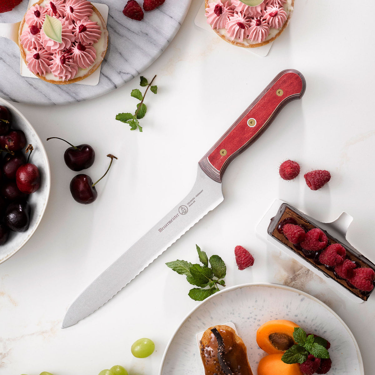 Custom Red Scalloped Offset Knife - 8"