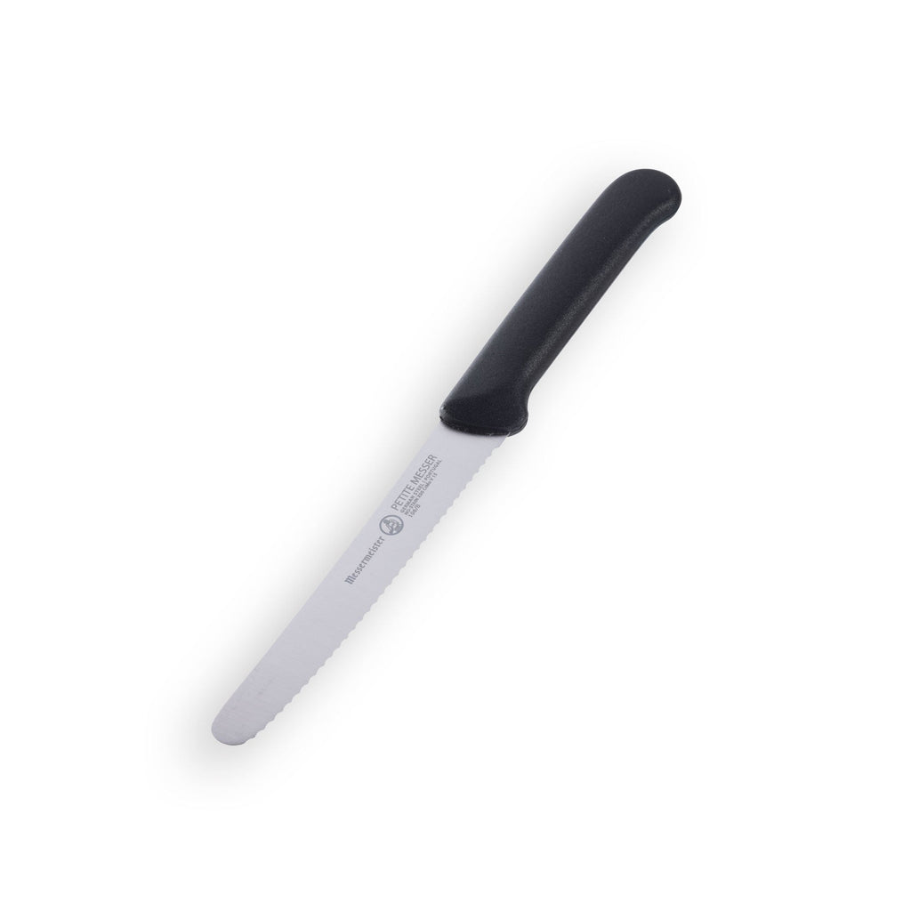 Petite Messer Black Serrated Steak Knife with Sheath - 4.5"