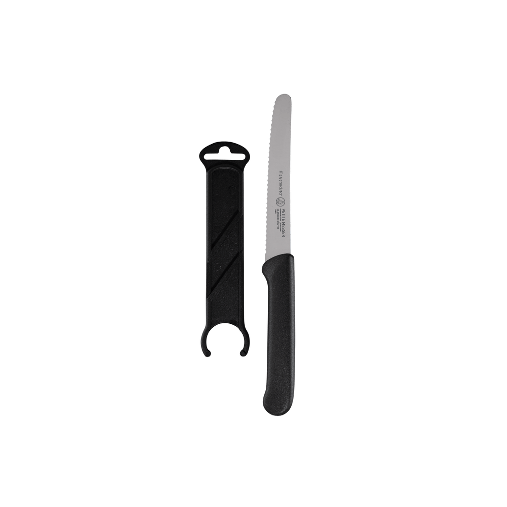 Petite Messer Black Serrated Steak Knife with Sheath - 4.5"