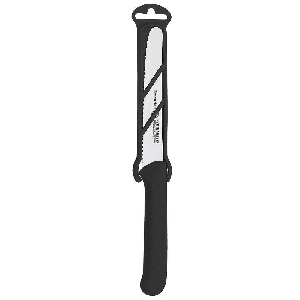 Petite Messer Black Serrated Steak Knife with Sheath - 4.5"