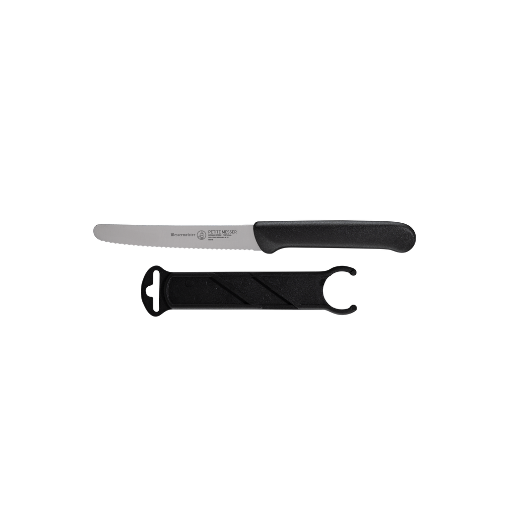 Petite Messer Black Serrated Steak Knife with Sheath - 4.5"