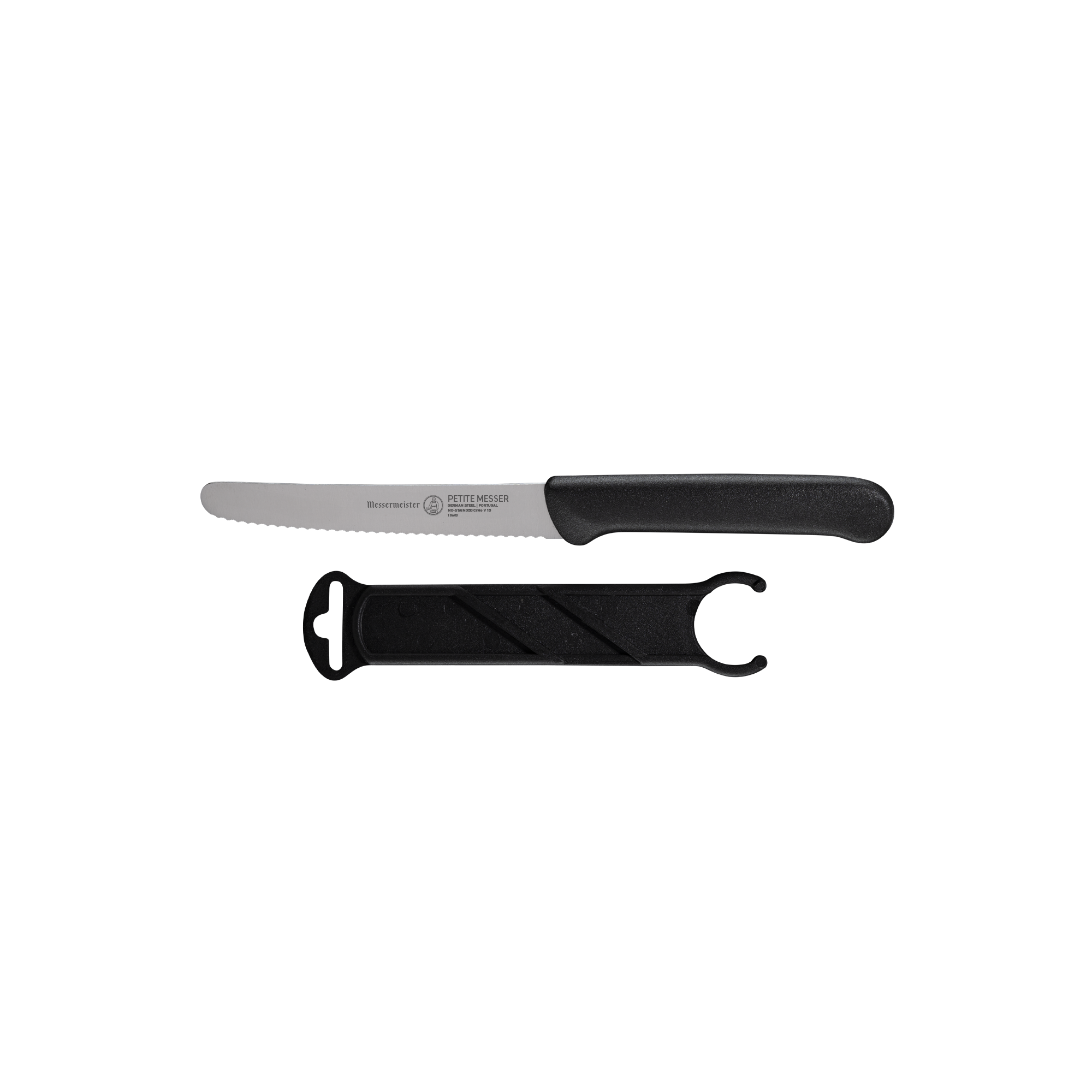 Petite Messer Black Serrated Steak Knife with Sheath - 4.5"