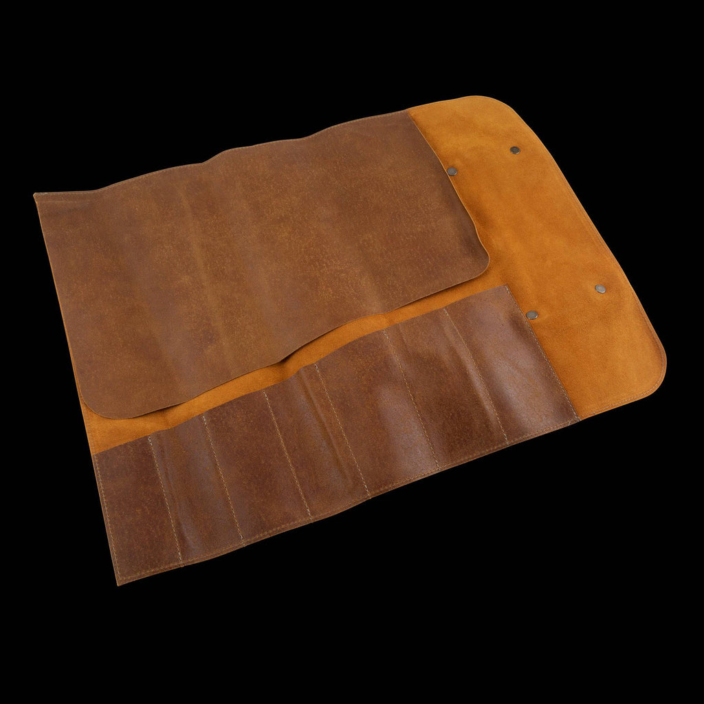 Vintage Leather Amber Knife Roll - 7 Pocket