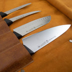 Vintage Leather Amber Knife Roll - 7 Pocket