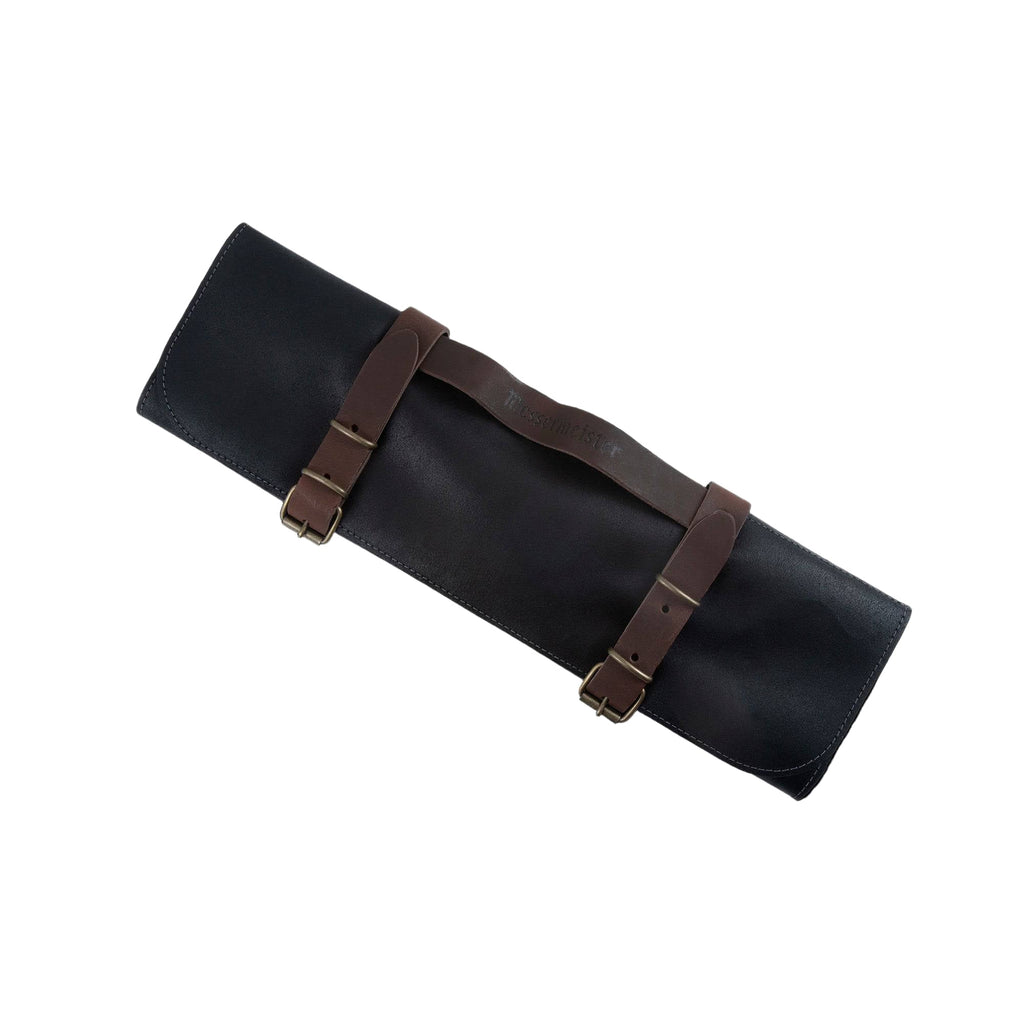 Vintage Leather 7 Pocket Knife Roll - Black