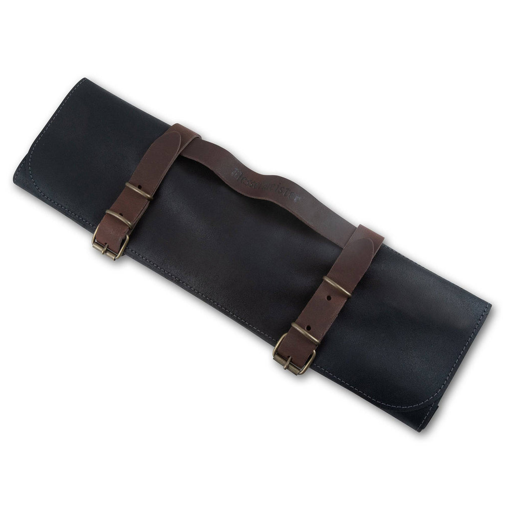 Vintage Leather 7 Pocket Knife Roll - Black