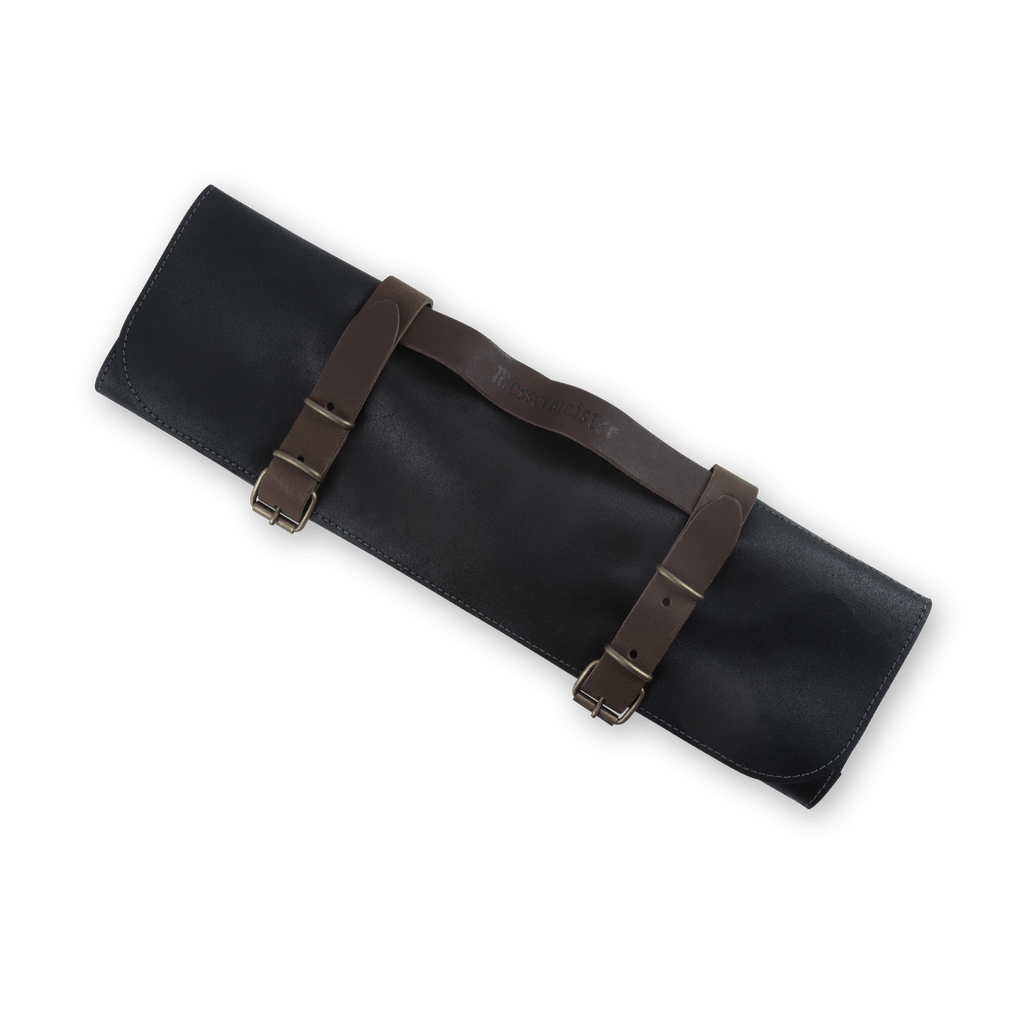 Vintage Leather 7 Pocket Knife Roll - Black
