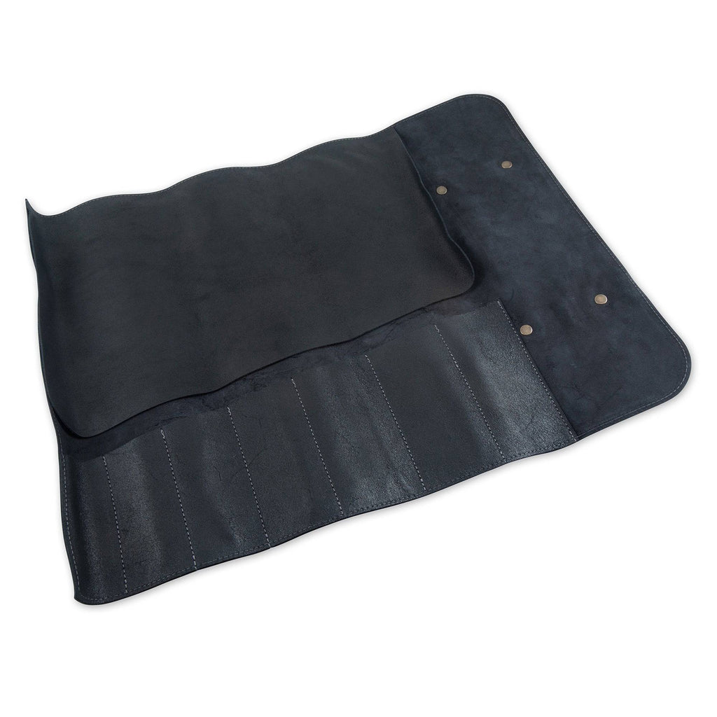 Vintage Leather 7 Pocket Knife Roll - Black