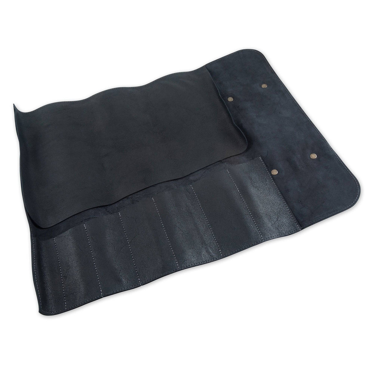 Vintage Leather 7 Pocket Knife Roll - Black