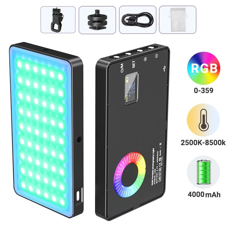 Metallic LED Selfie Light, Portable RGB Video Light, Camera Fill Light, Rechargeable Dimmable Panel Lamp with Clip, Lights for Iphone, Selfie Accessories