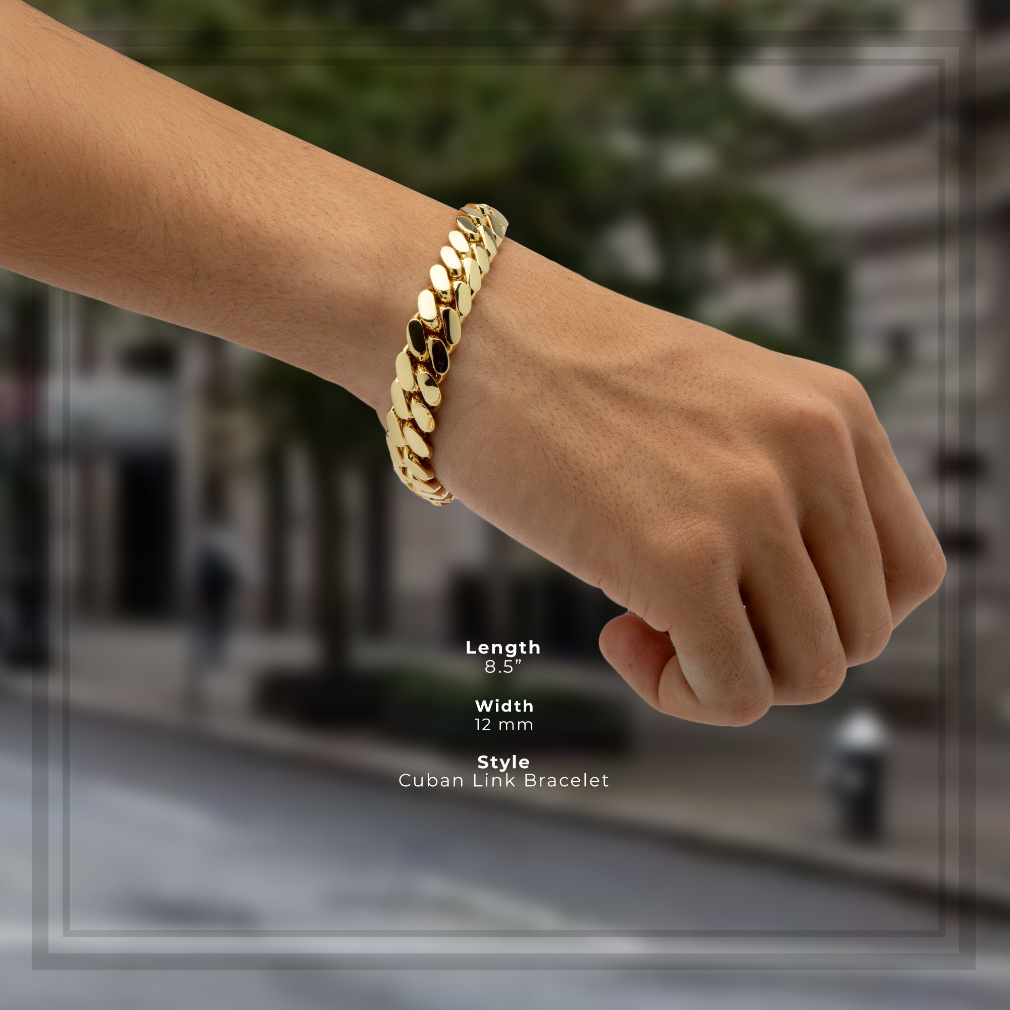 Miami Cuban Link Chain Bracelet 14K Gold Premium Plated 10-24mm Men Jewelry 8.5 inch